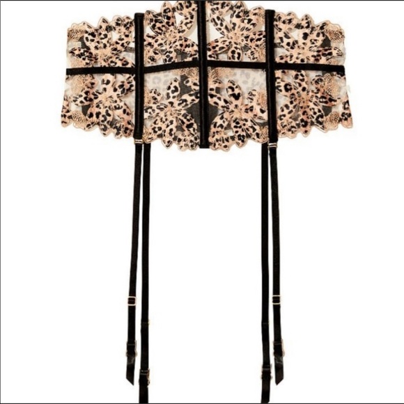 Victoria’s Secret Floral appliqué Embroidered Leopard Waist Cincher garter belt - Picture 3 of 7